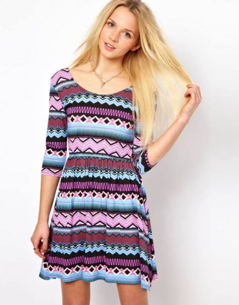 Vestido étnico com mangas 3/4