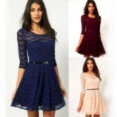 Vestido rodado e com renda (não acompanha cinto)